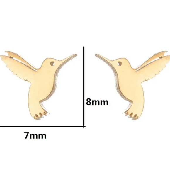 GOLD Hummingbird Mini Stainless Steel Stud Earrings With Gift Bag - Picture 5 of 6